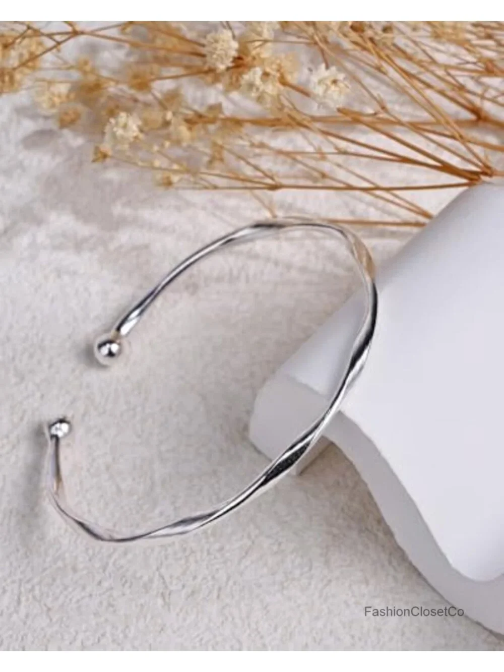 Sterling Silver Adjustable Cuff Bangle Bracelet Wave Textured Twist